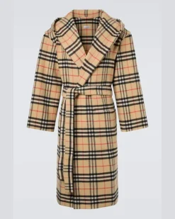 Morgenmantel Burberry Check aus Wolle und Kaschmir Beige