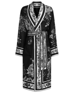Morgenmantel mit Blumenprint - Schwarz