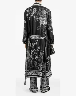 Morgenmantel mit Blumenprint - Schwarz