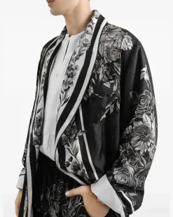 Morgenmantel mit Blumenprint - Schwarz