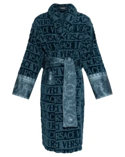 Morgenmantel mit Logo-Muster - Blau