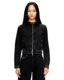 Motorradjacke aus Denim in Clean-Wash-Denim - Denim jacken - Damen - Schwarz