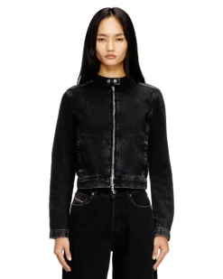 Motorradjacke aus Denim in Clean-Wash-Denim - Denim jacken - Damen - Schwarz