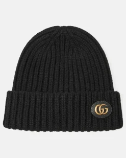 Mütze Double G aus Wolle und Cashmere Schwarz