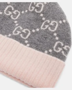 Mütze GG aus Kaschmir-Jacquard Grau