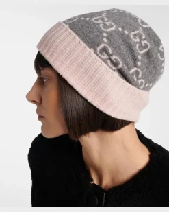 Mütze GG aus Kaschmir-Jacquard Grau