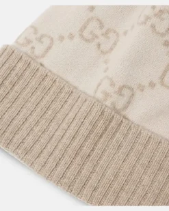 Mütze GG aus Kaschmir-Jacquard Weiß