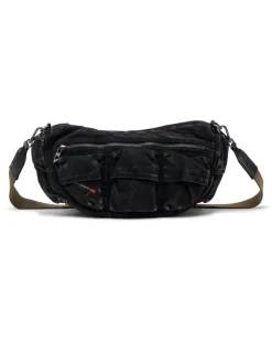 Multi-Pkts-Multipocket-Tasche aus gewaschenem Denim - Schultertaschen - Unisex - Schwarz