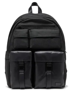 Multi-Pkts - Rucksack aus Nylon mit Fronttaschen - Rucksäcke - Unisex - Schwarz