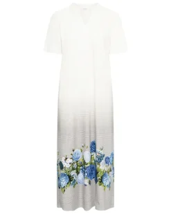 Nachthemd mit V-Ausschnitt und Blumenmotiv - Weiß