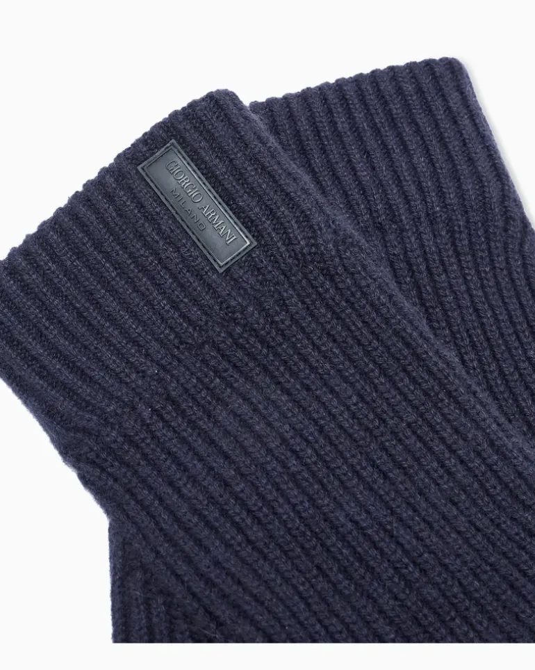 Nahtlose Strickhandschuhe aus Kaschmir im Rippstrick Blau