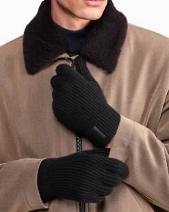Nahtlose Strickhandschuhe aus Kaschmir im Rippstrick Schwarz