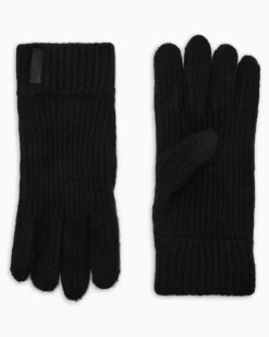 Nahtlose Strickhandschuhe aus Kaschmir im Rippstrick Schwarz