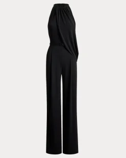 Neckholder-Jumpsuit aus Stretchjersey Black