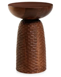 Nera Hocker mit geschnitzter Basis - Braun