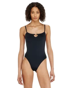 Nylon-Body mit Cut-out und Metall-Oval D - Bodys - Damen - Schwarz