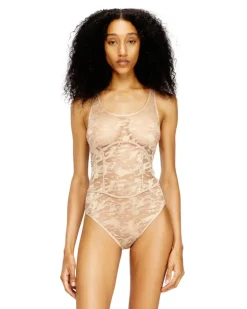 Nylon-Body mit Spitzenmuster - Bodys - Damen - Rosa
