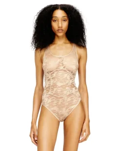Nylon-Body mit Spitzenmuster - Bodys - Damen - Rosa