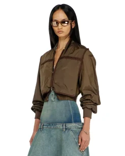 Nylonjacke mit tonalem Tape - Jacken - Damen - Braun