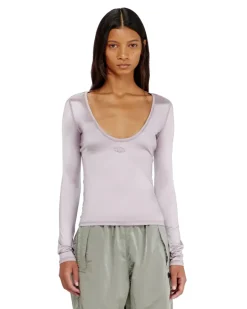 Nylon slim top mit Rundhalsausschnitt und Logo Oval D Stickerei - Oberteile - Damen - Violett