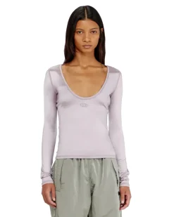 Nylon slim top mit Rundhalsausschnitt und Logo Oval D Stickerei - Oberteile - Damen - Violett