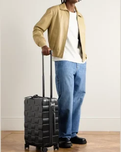 Odyssey 55cm Leather-Trimmed Intrecciato Polycarbonate Suitcase Black