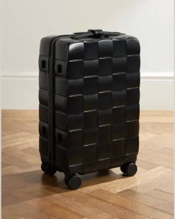 Odyssey 55cm Leather-Trimmed Intrecciato Polycarbonate Suitcase Black