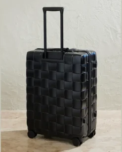 Odyssey Leather-Trimmed Intrecciato Polycarbonate Suitcase Black