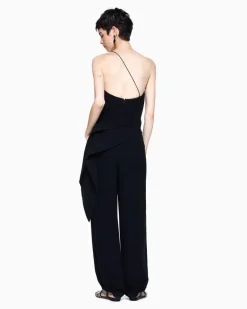 One-Shoulder-Jumpsuit aus Seidencady Schwarz