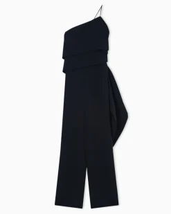 One-Shoulder-Jumpsuit aus Seidencady Schwarz