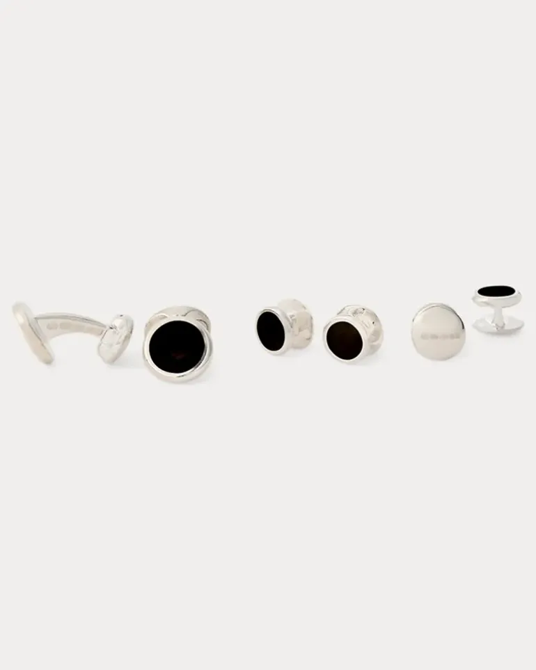 Onyx-Manschetten- und Smokinghemdknöpfe Silver