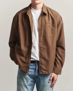 Osaca Oxford Zip Overshirt Chestnut Braun