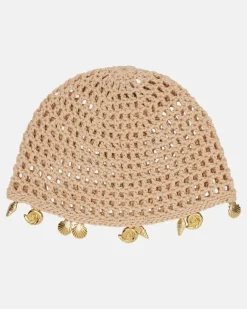 Oséree Verzierter Hut aus Häkelstrick Beige
