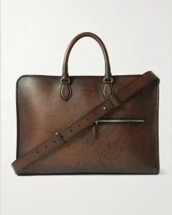 Overnight Scritto Venezia Softy Leather Weekend Bag Brown