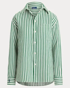 Oversize-Fit Hemd mit Streifenmuster Green