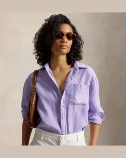 Oversize-Fit Hemd Wimbledon aus Leinen Purple