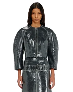 Patent-leather jacket mit Cocoon-Ärmeln - Lederjacken - Damen - Grau