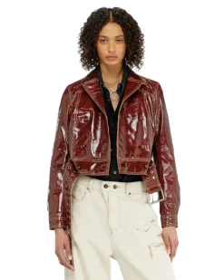 Patent-leather jacket mit großem Gürtel - Lederjacken - Damen - Rot