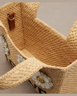 Paula's Ibiza Henkeltasche aus Raffiabast mit Kristallen Beige
