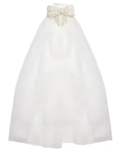 pearl-embellished bow veil - Weiß