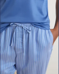 Pinstriped Satin Pyjama Trousers Blue