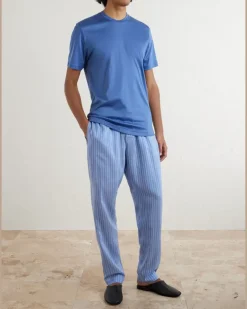 Pinstriped Satin Pyjama Trousers Blue