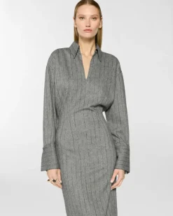 Pinstriped wool shirt dress Grey