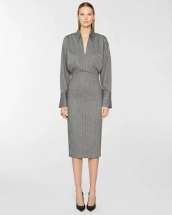 Pinstriped wool shirt dress Grey