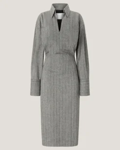 Pinstriped wool shirt dress Grey