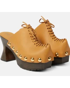 Plateau-Clogs 50 aus Leder Braun