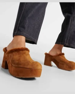 Plateau-Clogs Lyss 55 aus Veloursleder Braun