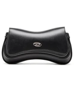 Play-Schultertasche aus semiglänzendem Leder - Abendtaschen - Damen - Schwarz