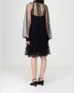 Point d'Esprit Tüllkleid Schwarz