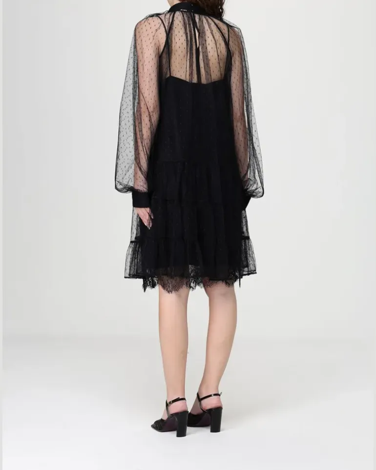 Point d'Esprit Tüllkleid Schwarz